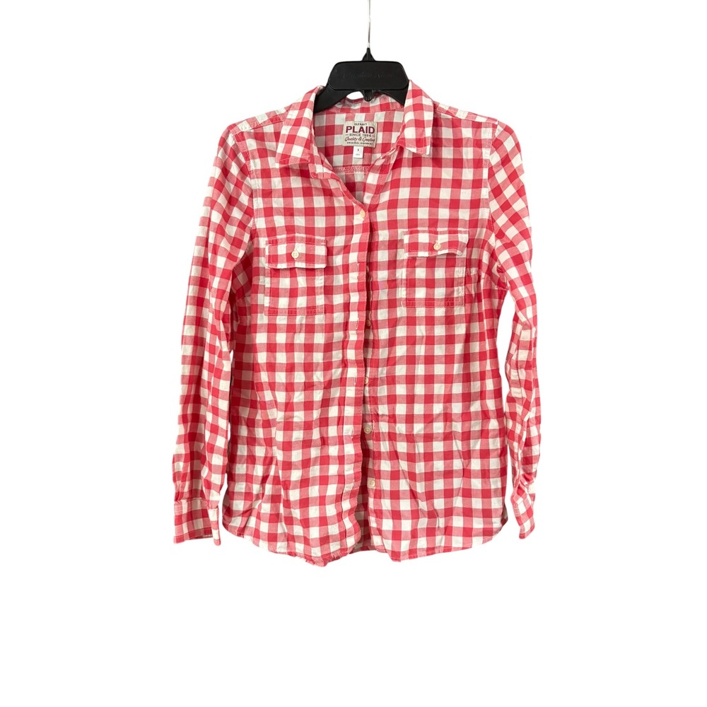 Old Navy Plaid Shirt Womens Small Red White‎ Gingham Button Down Long Sleeve Top